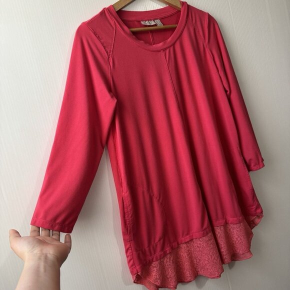 LOGO by Lori Goldstein Rayon Tunic Top with Lace Hem Tea Berry Pockets Sz XS - Picture 14 of 16
